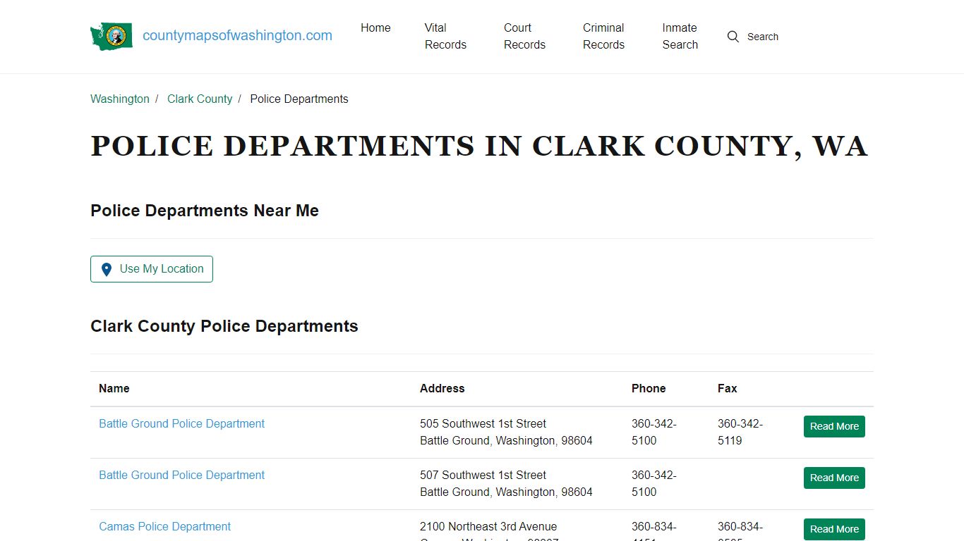 WA Police Departments in Clark County - List and Info